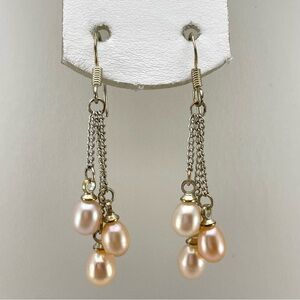 925 Sterling Silver Hooks and Peach & Pink Freshwater Pearl Dangle Earrings
